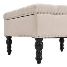 Living And Home Small Beige Linen Upholstered Storage Ottoman Bench Footstool With Wood Legs W 740 X D 740 X H 440 mm - thumbnail 5