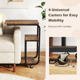 C-Shaped End Table Space-Saving Couch Table W/ Open Shelves Coffee - thumbnail 4