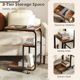 C-Shaped End Table Space-Saving Couch Table W/ Open Shelves Coffee - thumbnail 5