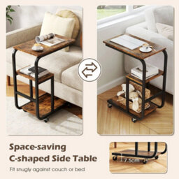 C-Shaped End Table Space-Saving Couch Table W/ Open Shelves Coffee - thumbnail 6