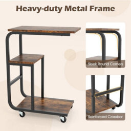 C-Shaped End Table Space-Saving Couch Table W/ Open Shelves Coffee - thumbnail 3