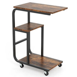C-Shaped End Table Space-Saving Couch Table W/ Open Shelves Coffee - thumbnail 1