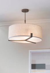 Luminosa Lighting Luminosa Hayfield Cylindrical Pendant Brushed Bronze Effect Plate & Natural Linen 3 Light Dimmable Ip20 - E27