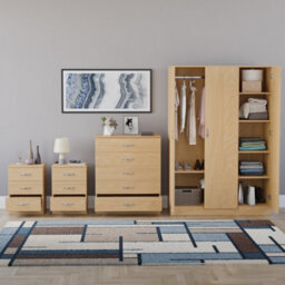 Lassic Vida Designs Riano 4 Piece Bedroom Set (3 Drawer Bedside Chest, 5 Drawer Chest, 3 Door Wardrobe), Pine - thumbnail 2