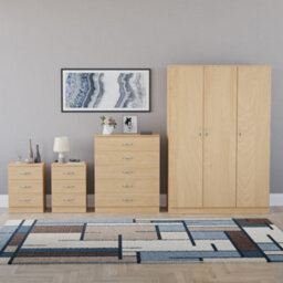 Lassic Vida Designs Riano 4 Piece Bedroom Set (3 Drawer Bedside Chest, 5 Drawer Chest, 3 Door Wardrobe), Pine - thumbnail 7