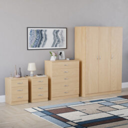 Lassic Vida Designs Riano 4 Piece Bedroom Set (3 Drawer Bedside Chest, 5 Drawer Chest, 3 Door Wardrobe), Pine - thumbnail 6