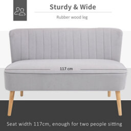 Wyld Haus Haleco Light Grey Velvet-Feel 2-Seater Sofa 117Cm Compact Loveseat Panel-Tufted Back Natural Wooden Legs - thumbnail 5