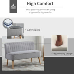 Wyld Haus Haleco Light Grey Velvet-Feel 2-Seater Sofa 117Cm Compact Loveseat Panel-Tufted Back Natural Wooden Legs - thumbnail 6