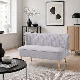 Wyld Haus Haleco Light Grey Velvet-Feel 2-Seater Sofa 117Cm Compact Loveseat Panel-Tufted Back Natural Wooden Legs - thumbnail 1