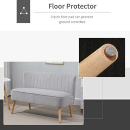 Wyld Haus Haleco Light Grey Velvet-Feel 2-Seater Sofa 117Cm Compact Loveseat Panel-Tufted Back Natural Wooden Legs - thumbnail 4