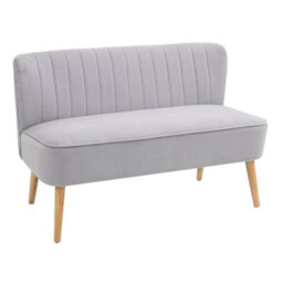 Wyld Haus Haleco Light Grey Velvet-Feel 2-Seater Sofa 117Cm Compact Loveseat Panel-Tufted Back Natural Wooden Legs - thumbnail 2