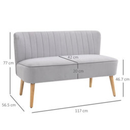Wyld Haus Haleco Light Grey Velvet-Feel 2-Seater Sofa 117Cm Compact Loveseat Panel-Tufted Back Natural Wooden Legs - thumbnail 3