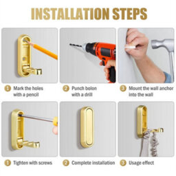 Gold 4Pcs Foldable Wall Mounted Clothes Hook Organizer - thumbnail 6