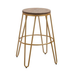Nora Wood Seat Gold Metal Hairpin Legs Bar Stool