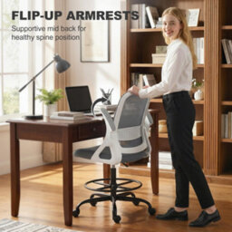 Homcom Mesh Painting Chair, Rolling Desk Chair With Flip-Up Armrests, Grey - thumbnail 7