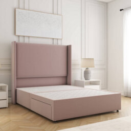 Bsspoke Austin Divan Bed Set Pink Plush Velvet With 54Inch Wingedback Headboard & No Mattress No Drawers In All Sizes - thumbnail 1