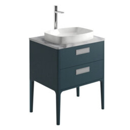 Plum&clay Canaria 4 Leg Blue Bathroom Vanity Unit With White Marble Countertop & Integrated Ceramic Basin (W)635mm (H)850mm