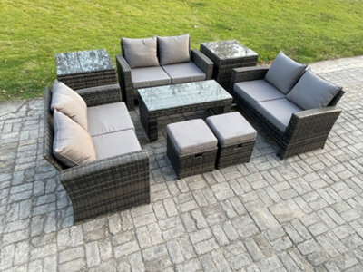 Fimous Outdoor U Shape Sofa Set Wicker Pe Rattan Garden Furniture Set With Coffee Table Double Seat Sofa 2 Small Footstools - image 1