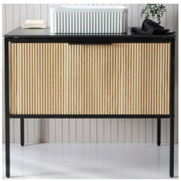 Homestylestore Black And Light Oak 800mm Bathroom Fluted Vanity Unit And 380mm Square Countertop Basin - thumbnail 1