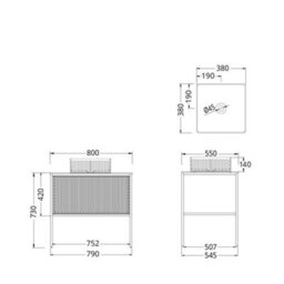 Homestylestore Black And Light Oak 800mm Bathroom Fluted Vanity Unit And 380mm Square Countertop Basin - thumbnail 5