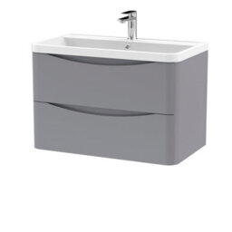 Balterley Dunwood Wall Hung 2 Drawer Bathroom Vanity Unit & Polymarble Basin, Satin Grey, 755mm - thumbnail 1