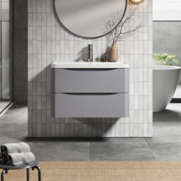 Balterley Dunwood Wall Hung 2 Drawer Bathroom Vanity Unit & Polymarble Basin, Satin Grey, 755mm - thumbnail 2
