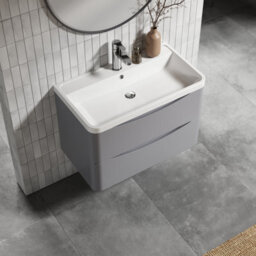 Balterley Dunwood Wall Hung 2 Drawer Bathroom Vanity Unit & Polymarble Basin, Satin Grey, 755mm - thumbnail 5
