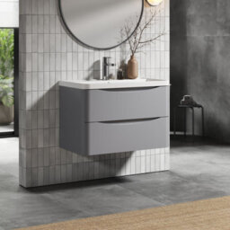 Balterley Dunwood Wall Hung 2 Drawer Bathroom Vanity Unit & Polymarble Basin, Satin Grey, 755mm - thumbnail 6