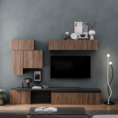 Decorotika Arles Moduler Modern Tv Unit Wall Mount Customizable Layout Black Alina - image 1