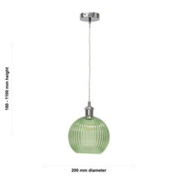 First Choice Lighting Set Of 2 Betchley - Green Ribbed Glass Chrome Retro Pendant Fittings - thumbnail 6
