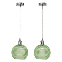 First Choice Lighting Set Of 2 Betchley - Green Ribbed Glass Chrome Retro Pendant Fittings - thumbnail 1