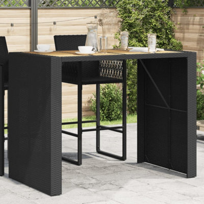 Berkfield Garden Bar Table With Acacia Wood Top Black 145X80X110 Cm Poly Rattan - image 1