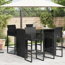 Berkfield Garden Bar Table With Acacia Wood Top Black 145X80X110 Cm Poly Rattan - thumbnail 3