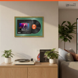 "AK Frames 25X17"" Gold Classic Vinyl Record Frame With Emerald Mount For 12 Inch Lp Cover & Disc - Overlapped Design" - thumbnail 5