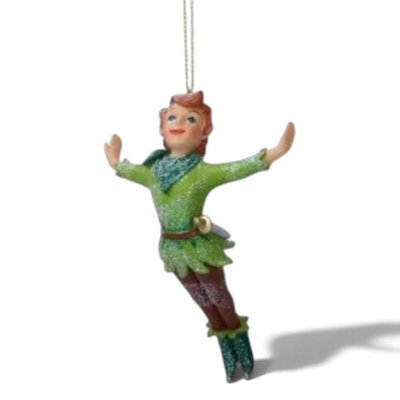 Gisela Graham Peter Pan Resin Hanging Christmas Tree Decoration, 11 X 8 Cm, Green, Gloss Finish