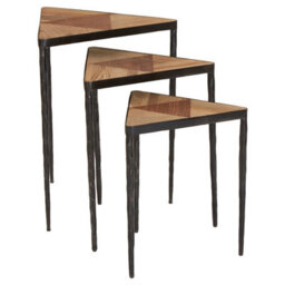 Orsina Set Of 3 Triangular Nesting Tables,luxe Grain Elm Wooden Topped End Tables,side Tables With Black  Iron Legs - thumbnail 2
