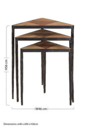 Orsina Set Of 3 Triangular Nesting Tables,luxe Grain Elm Wooden Topped End Tables,side Tables With Black  Iron Legs - thumbnail 5