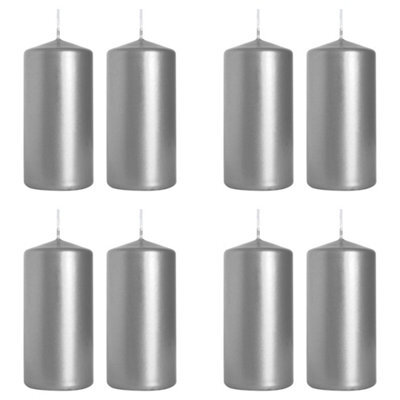 SolaDirect Pillar Candles, Pack Of 8, Unscented, Long Burning Time, 10 X 5 Cm / 4 X 2 In (Silver, Metallic) - image 1