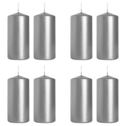 SolaDirect Pillar Candles, Pack Of 8, Unscented, Long Burning Time, 10 X 5 Cm / 4 X 2 In (Silver, Metallic)