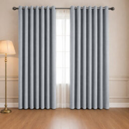 Oxford Homeware Eyelet Linen Effect Curtains Grey Fully Lined 100% Blackout Thermal Insulated Curtains Pair (W)228Cm X (L)228Cm
