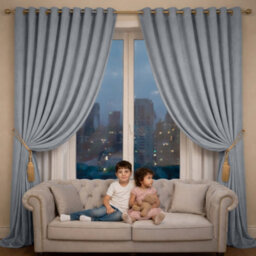 Oxford Homeware Eyelet Linen Effect Curtains Grey Fully Lined 100% Blackout Thermal Insulated Curtains Pair (W)228Cm X (L)228Cm - thumbnail 7