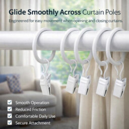 Homeelabador 30mm Metal White Colour Curtain Pole Rod Rings With Clips Hanging Pack Of 50 - thumbnail 5