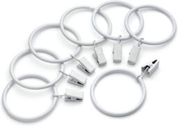 Homeelabador 30mm Metal White Colour Curtain Pole Rod Rings With Clips Hanging Pack Of 50