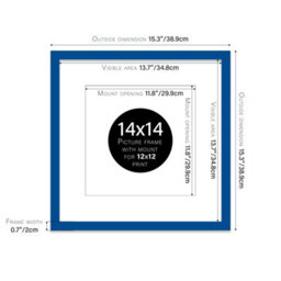 "14X14"" Blue Picture Frame - 14X14"" Square Frame With 12X12"" Mount For 14X14""/12X12"" Pictures Art Deco Style Room Decor, 1 Pack" - thumbnail 2