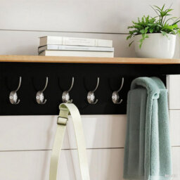 Taylor & Brown 7 Hook Black Wall Mounted Coat Rack, Wooden Coat Hooks With Shelf And Storage, Wall Shelf With Hooks Underneath - thumbnail 4