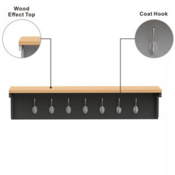 Taylor & Brown 7 Hook Black Wall Mounted Coat Rack, Wooden Coat Hooks With Shelf And Storage, Wall Shelf With Hooks Underneath - thumbnail 6