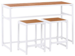 Beliani Polywood Garden Dining Set 3-Piece White Steel Frame 2 Stools - Compact Outdoor Table And Stools - thumbnail 2