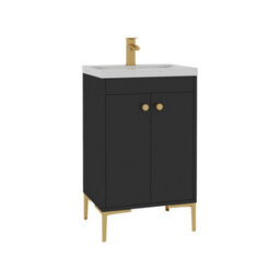 Royal Bathrooms Verona 500mm Matt Black Floor Standing Bathroom Vanity Unit 2 Door With Minimalist Basin & Brushed Brass Knob - thumbnail 6
