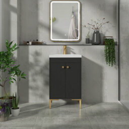 Royal Bathrooms Verona 500mm Matt Black Floor Standing Bathroom Vanity Unit 2 Door With Minimalist Basin & Brushed Brass Knob - thumbnail 4