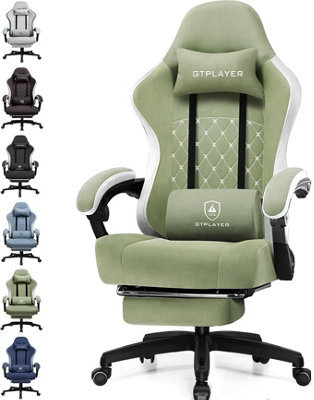 Gtplayer Fabric Gaming Chair With Footrest, Ergonomic Computer Desk Chair With Pocket Spring Cushion Heavy Duty Wide Pc Chair - image 1